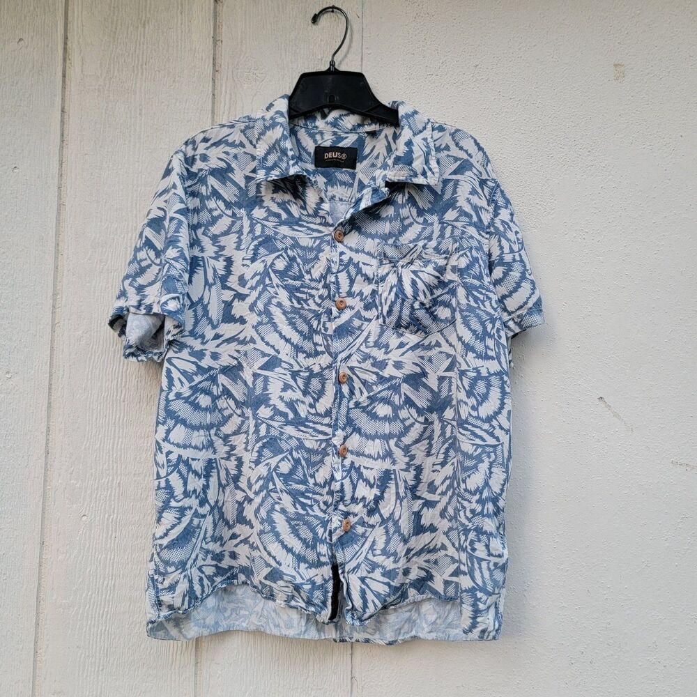 Deus Ex Machina Shirt Mens  Sz L Blu/wht Printed Button Up Streetwear